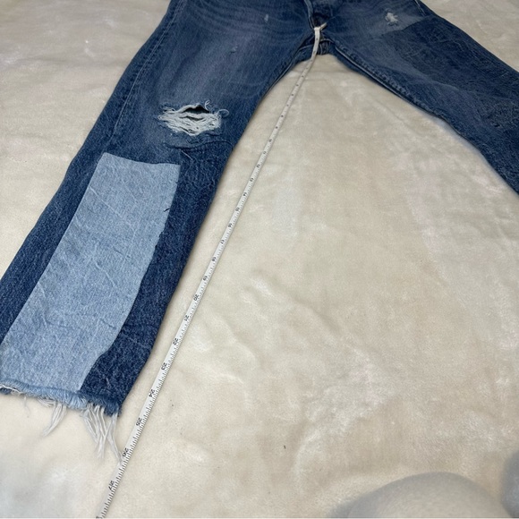 Levi's 501 Color-block Patchwork Ragged Lands Raw Hem Slim Straight Denim Jeans - Picture 8 of 16
